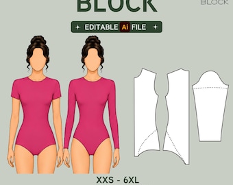 EDITABLE PDF | Leotard Sewing Pattern Block | Bodysuit Swimsuit Cosplay | XXS-6XL