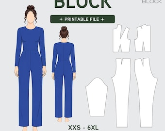 PDF | Women's Jumpsuit Sewing Pattern Block | Long Sleeve | Woven Fabric | XXS-6XL