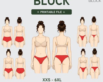 PDF | Bikini Bottom Sewing Pattern Block Bundle | 5 Leg Cuts | Swimwear Underwear | XXS-6XL
