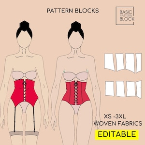 PDF Korsett Gürtel Schnittmuster • Bustier & Strumpfband Gürtel (Größen XS-3XL)