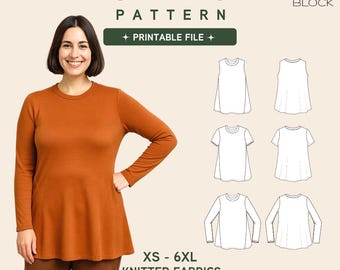 Wykrój na bluzę ciążową • Luźny krój bluzy (do pobrania w formacie PDF) • Rozmiary XS-6XL