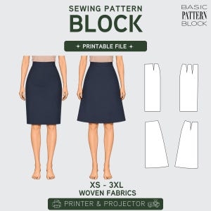 PDF | High Waist Skirt Sewing Pattern Block Bundle | Basic & A-Line | 2 Styles | XS-3XL