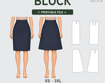 PDF | High Waist Skirt Sewing Pattern Block Bundle | Basic & A-Line | 2 Styles | XS-3XL