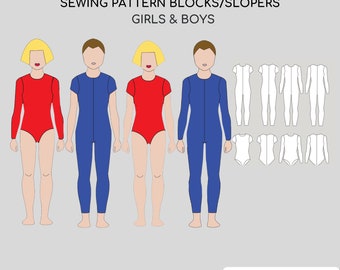 Pdf Children Bodysuit & Leotard Sewing Pattern Blocks | Gymnastic leotard pattern | Kid's full body pattern | Approx.  Age 2-14