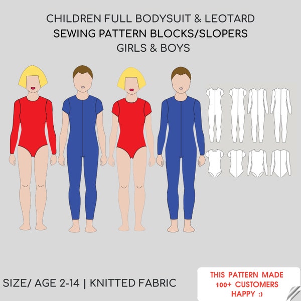 Pdf Children Bodysuit & Leotard Sewing Pattern Blocks | Gymnastic leotard pattern | Kid's full body pattern | Approx.  Age 2-14