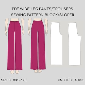 Wide Leg Pants/Trousers Pdf Sewing Patterns Block for Women sizes XXS-6XL Instant Download