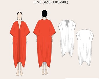 Caftan Dress Sewing Pattern | Stylish Maxi Kaftan Dress | Kaftan Pattern | Pdf Sewing Pattern, Beachwear Dress | One Size | Covers XXS-8XL
