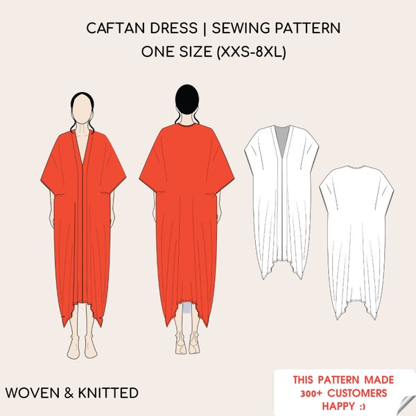 Caftan Dress Sewing Pattern | Stylish Maxi Kaftan Dress | Kaftan Pattern | Pdf Sewing Pattern, Beachwear Dress | One Size | Covers XXS-8XL