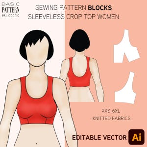 Blok wykroju na krótki top bez rękawów • Top sportowy • Rozmiary: XXS-6XL • Pobierz plik PDF w wersji cyfrowej