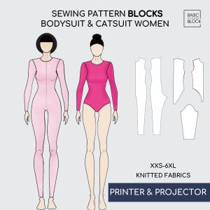 Women Bodysuit, Leotard Pattern Bundle: Knitted Fabric Sewing Pattern (XXS-6XL) (PDF Digital Files)
