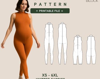 Maternity Bodysuit Sewing Pattern • Knitted Pregnancy Catsuit (PDF Download) • Sizes XS-6XL