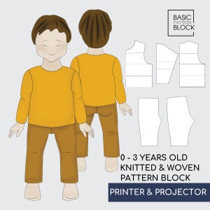 Patron de couture pour corsage pour bébé et pantalons • Nouveau-né à 3 ans (téléchargement PDF)