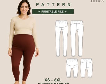 Molde para Leggings de Gestante em PDF • Tecido de Malha (Download Digital) • Tamanhos do PP ao 6XG