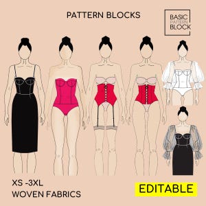 Corset Bodice Sewing Pattern Blocks Bundle (PDF Download) • Bustier, Bodysuit, Bridal Corset • Sizes XS-3XL