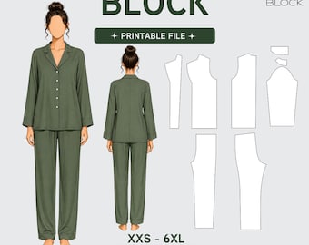 PDF | Women's Pajama Sewing Pattern Block Set | Shirt & Pants | Loungewear | XXS-6XL