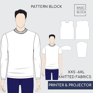 Men&#39;s Basic Bodice Sewing Pattern Block/Sloper | Men T-Shirt Pattern | Men Bodice Pattern |  Mens Sweater Pdf Pattern | Sizes XXS-6XL | Knit