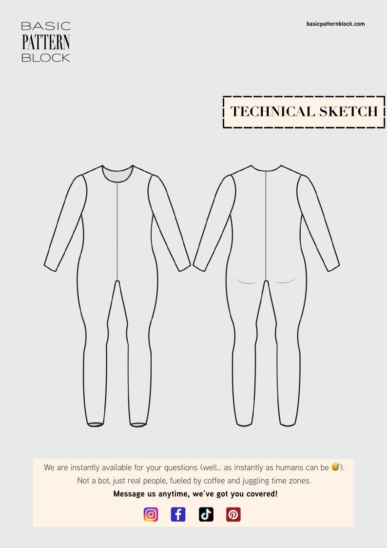 PDF | Plus Size Bodysuit Sewing Pattern Block | Catsuit Leotard | Knit ...