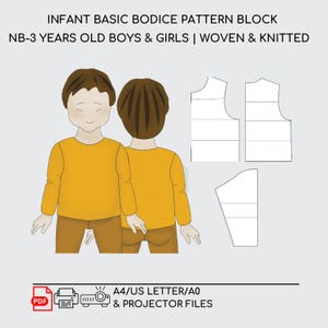 Modello di cucito per corpetto di base per neonati in PDF Blocco/Sloper, Modello di cucito per neonati, Modello di cucito per corpetto di base, Modello di cucito per neonati, Modello PDF per bambini piccoli