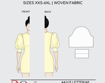 Pdf Manica a sbuffo con polsino / Blocco modello di cucito / Modello di cucito facile per maniche a sbuffo / Modello per maniche lunghe / Cucito di maniche a sbuffo / XXS-6XL