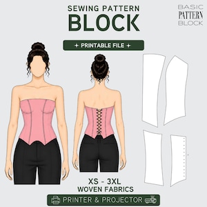 PDF | Strapless Bodice Sewing Pattern Block | Bustier Corset | Bridal Evening Wear | XS-3XL