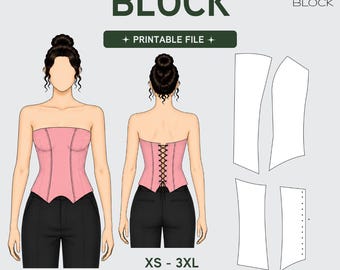 PDF | Strapless Bodice Sewing Pattern Block | Bustier Corset | Bridal Evening Wear | XS-3XL