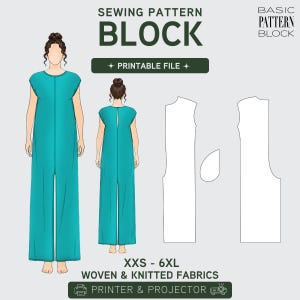 PDF | Loose Jumpsuit Sewing Pattern Block | With Pockets | Romper | Woven & Knit | XS-6XL
