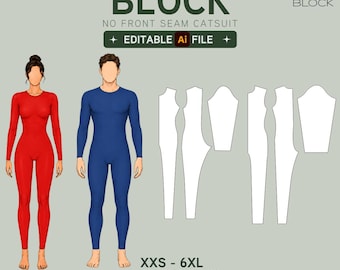 EDITABLE PDF | Seamless Catsuit Sewing Pattern Bundle | No Front Seam | Men & Women | XXS-6XL