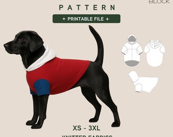 Dog Hoodie T-shirt Printable Pdf Sewing Pattern | Sizes XS-3XL | Knit