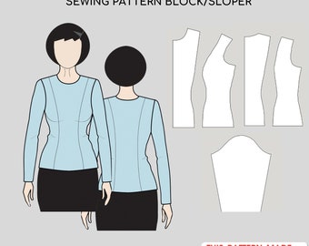 Pdf Princess Seam Torso (Dress) Pattern Block | Sloper Pattern Pdf | Basic Block Pattern | Princess Seam Top | Sizes (Regular & Plus)