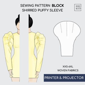 Pdf Puffy Sleeve with Shirring | Sewing Pattern Block | Easy Puff Sleeve  Pattern | Long  Sleeve Pattern | Top Puff Sleeve Sewing | XXS-6XL