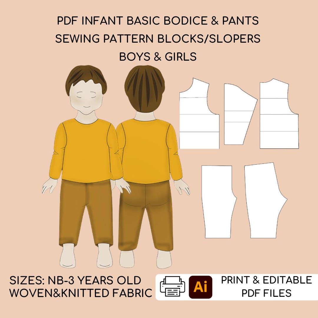 Pdf Infant Bodice &amp; Pants Sewing Pattern Block/sloper, Newborn Sewing ...