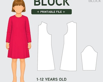 PDF | Girls' Dress Sewing Pattern Block | T-Shirt & A-Line Styles | Girls | Ages 1-12