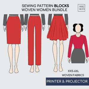 Basisbundel met naaipatroonblokken • Lijfje, rok, broek, mouwen (pdf-download) • Maten XXS-6XL,
