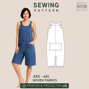 Romper Jumpsuit Sewing Pattern PDF: Loose Fit Dungarees, XS-6XL Pdf Download