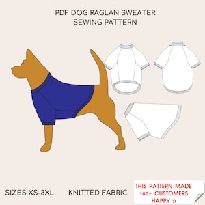 Dog Raglan Sweater Pdf Sewing Pattern | Sizes XS-3XL | Knitted fabric