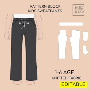 Pdf Kids Jogger Pants Sewing Pattern  Block | Children Sweatpants