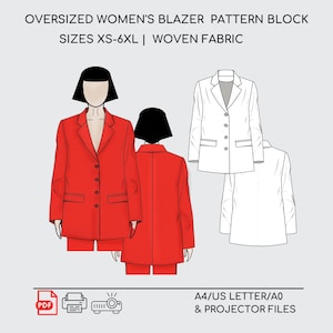 Blazer oversize pour femme | Patron de couture Sloper/Block | Tailles TP-6TG | TISSU TISSÉ