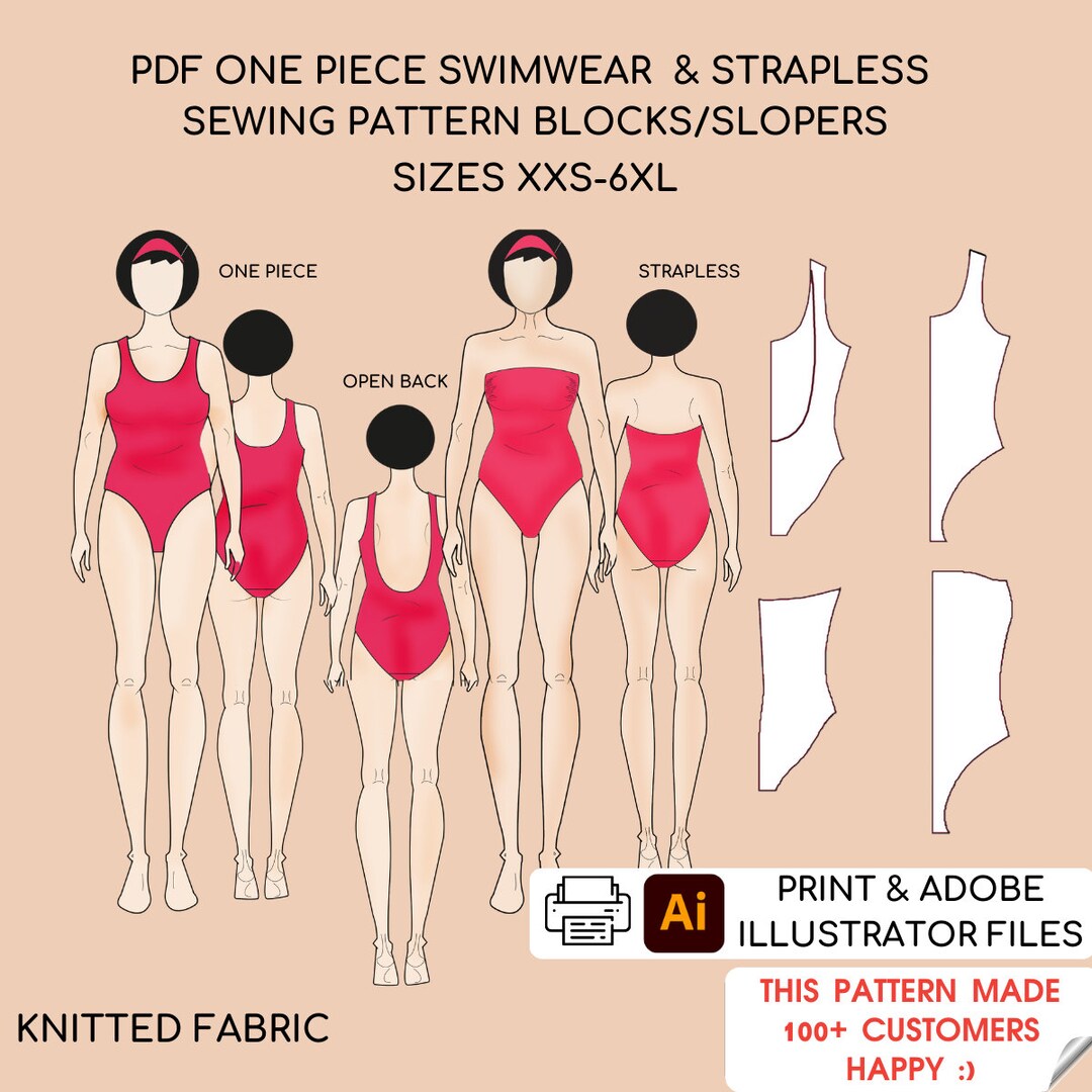 One Piece Swimsuit/swimwear Strapless Swimwear Sewing Pattern Block ...