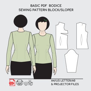 Pdf Basic Women&#39;s Bodice Block, Basic Bodice Pattern, Pdf Sewing Pattern Sloper, Sizes (Regular & Plus)
