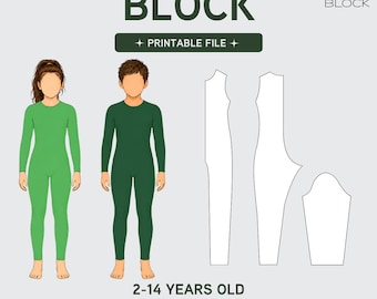 PDF | Kids Seamless Bodysuit Sewing Pattern Block | Leotard Jumpsuit | Boys & Girls | Ages 2-14