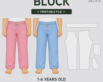 PDF | Kids Jogger Pants Sewing Pattern Block | Sweatpants | Boys & Girls | Ages 1-6 Years