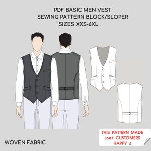 Front button closure Men's Waistcoat | Vest Pdf Sewing Pattern Sloper/Block | Sizes (Regular & Plus) XXS- 6XL | Woven Fabric