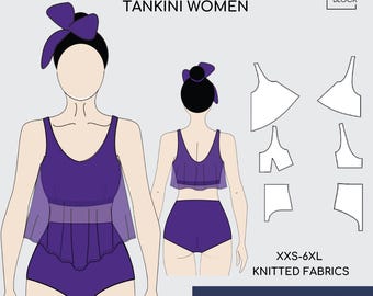 Tankini Sewing Pattern Blocks • Two-Piece Swimsuit (PDF Download) • Sizes XXS-6XL