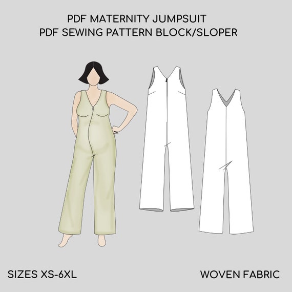 Pdf Sleeveless Jumpsuit, V Neck Jumsuit Pattern, Maternity