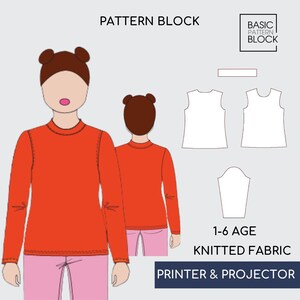 女の子用Tシャツ＆セーター縫製パターンブロック • サイズ1～6（PDFダウンロード可能）