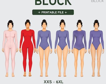 PDF | Bodysuit Leotard Sewing Pattern Bundle | 6 Styles | Catsuit No Front Seam | XXS-6XL