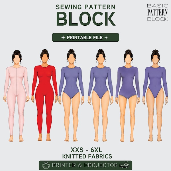PDF | Bodysuit Leotard Sewing Pattern Bundle | 6 Styles | Catsuit No Front Seam | XXS-6XL