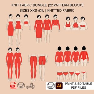 Knit Sewing Pattern Blocks Bundle: Dress, Leotard, Leggings (XXS-6XL) (PDF Pattern)