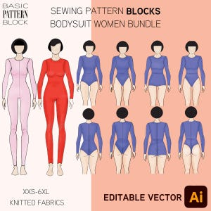 Lot de patrons de couture pour justaucorps : 6 styles, coupe 4 jambes (téléchargement PDF) XXS-6XL