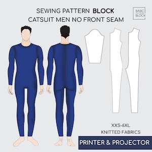 Men&#39;s Catsuit Seamless Front Pdf Sewing Pattern Sloper/ Block | leotard, full bodysuit, cosplay, swimsuit, jumpsuit fitness